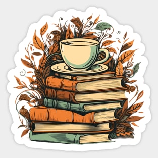 Coffee And Books with Floral Elements Sticker